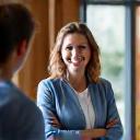 Lachender Geschäftsmann im Gespräch mit Kunde als Symbol für Kundenorientierung